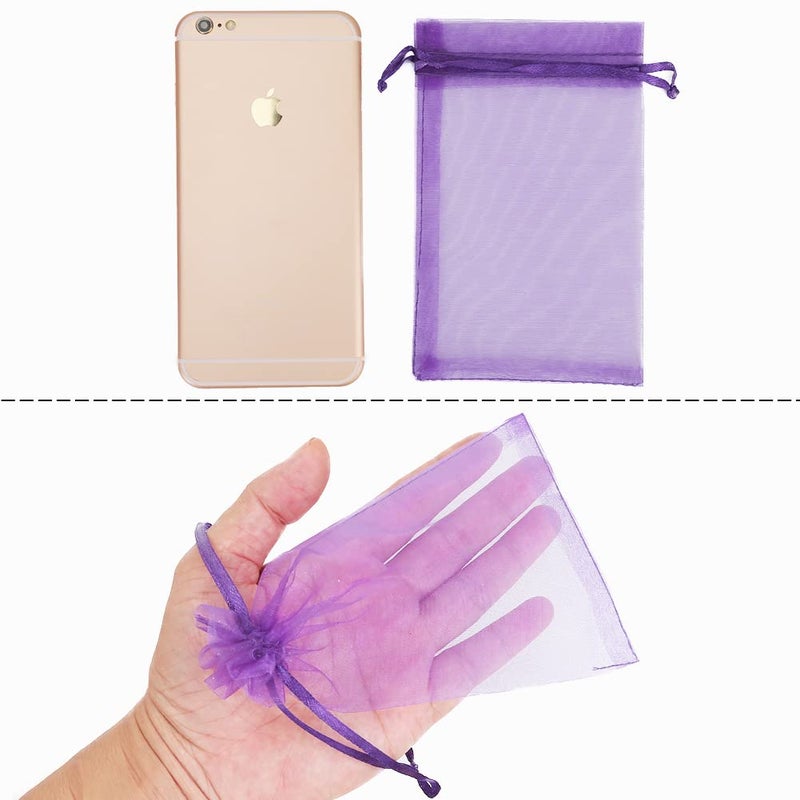 HRX Package 100pcs Organza Bags, 4 x 6 inches Christmas Wedding Favors Gift Drawstring Bags Jewelry Pouches Candy Pouches(Purple) - Image 2